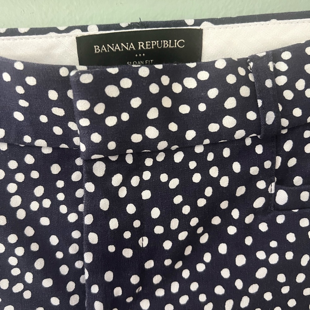 Women's Banana Republic Pants Size 2P Blue White Polka Dot Sloan Crop Slim Ankle